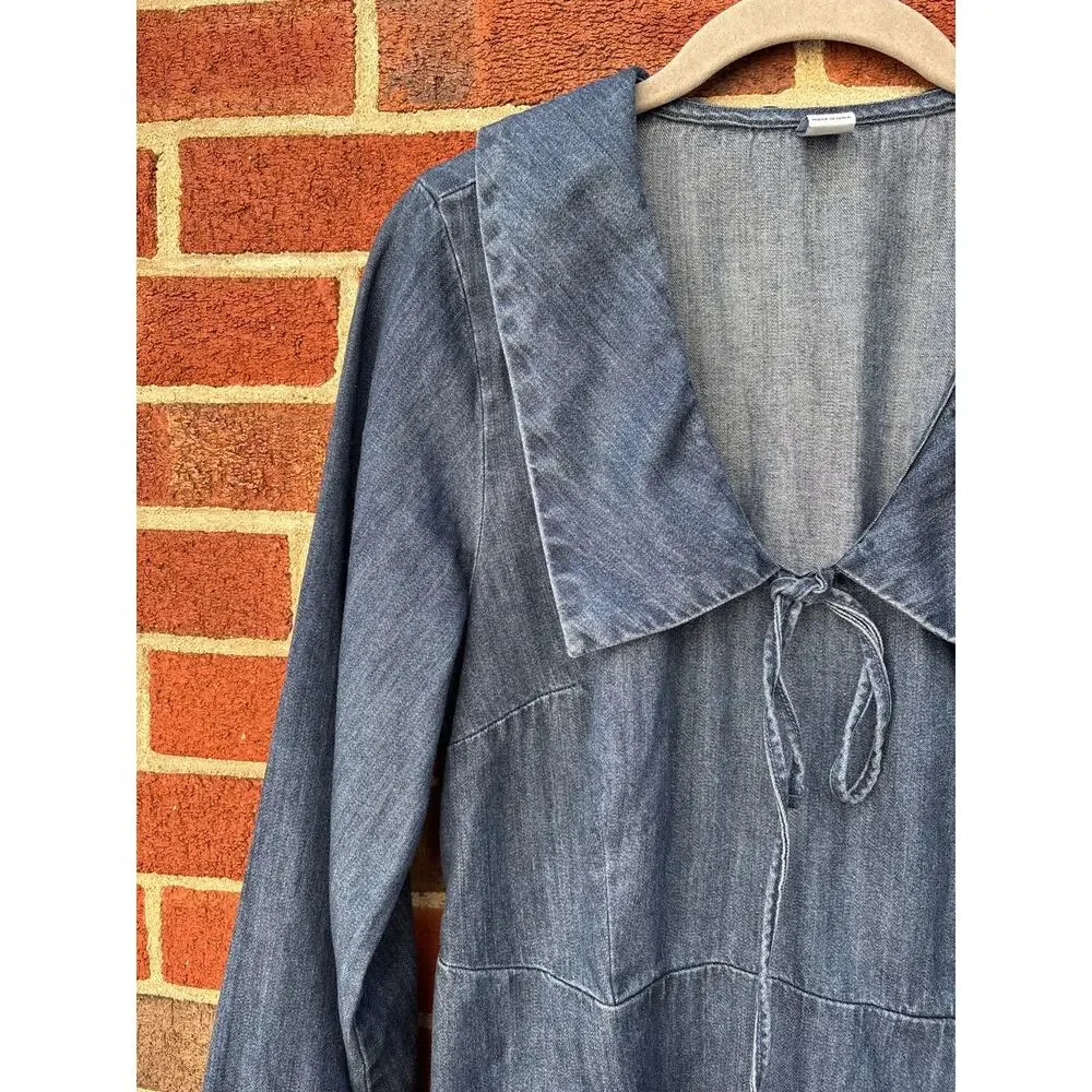 Old Navy Chambray Denim Dress Medium 100% Cotton Long Sleeve Boho Cottagecore - Picture 9 of 11